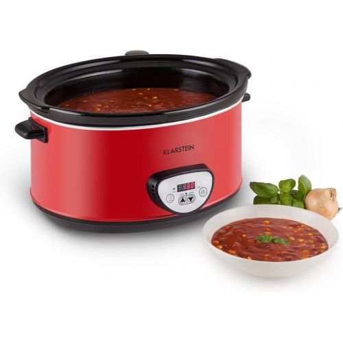  Klarstein Bankett - Slow Cooker, Schongarer, 6,5 Liter, 320 Watt Heizelement, Einstellbarer Timer, Bedienfeld mit Digitalanzeige, Keramik-Innentopf, Glasdeckel, Warmhaltefunktion,