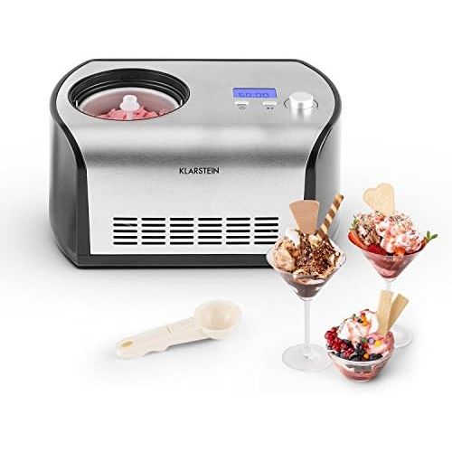  KLARSTEIN Klarstein Snowberry & Choc - Eismaschine, Speiseeismaschine, Eisbereiter, 135 Watt, 1,2 Liter Fassungsvermoegen, Kuehlhaltefunktion, Timer, Zubereitungszeit: 30-40 min, silber