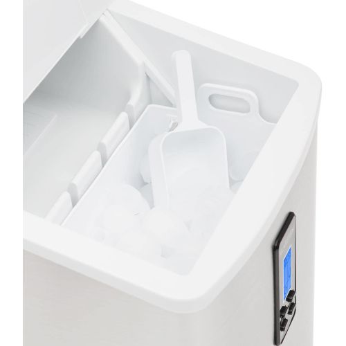  Klarstein Mr. Silver-Frost - Eismaschine, Eiswuerfelmaschine, Eiswuerfelbereiter, 15 kg/Tag, 150 Watt, 3 Wuerfelgroessen, Timer, Edelstahl, schwarz