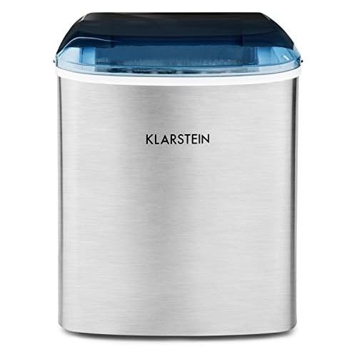  Klarstein On-The-Rocks - Eismaschine, Eiswuerfelbereiter, Eiswuerfelmaschine, 12 kg / 24 h, 120W, 2 Wuerfelgroessen, 6-12 min, 2,1 Liter Wassertank, Selbstreinigungsprogramm, Edelstahl,