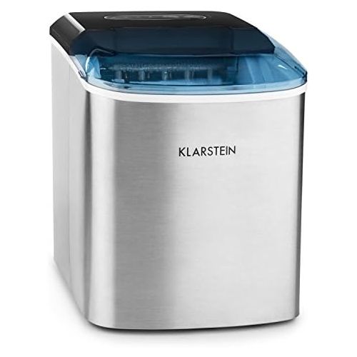  Klarstein On-The-Rocks - Eismaschine, Eiswuerfelbereiter, Eiswuerfelmaschine, 12 kg / 24 h, 120W, 2 Wuerfelgroessen, 6-12 min, 2,1 Liter Wassertank, Selbstreinigungsprogramm, Edelstahl,