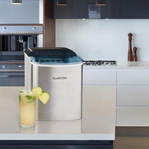  Klarstein On-The-Rocks - Eismaschine, Eiswuerfelbereiter, Eiswuerfelmaschine, 12 kg / 24 h, 120W, 2 Wuerfelgroessen, 6-12 min, 2,1 Liter Wassertank, Selbstreinigungsprogramm, Edelstahl,