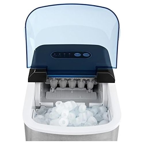  Klarstein On-The-Rocks - Eismaschine, Eiswuerfelbereiter, Eiswuerfelmaschine, 12 kg / 24 h, 120W, 2 Wuerfelgroessen, 6-12 min, 2,1 Liter Wassertank, Selbstreinigungsprogramm, Edelstahl,