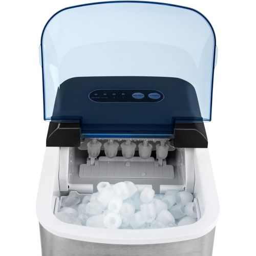  Klarstein On-The-Rocks - Eismaschine, Eiswuerfelbereiter, Eiswuerfelmaschine, 12 kg / 24 h, 120W, 2 Wuerfelgroessen, 6-12 min, 2,1 Liter Wassertank, Selbstreinigungsprogramm, Edelstahl,