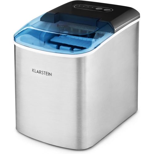  Klarstein On-The-Rocks - Eismaschine, Eiswuerfelbereiter, Eiswuerfelmaschine, 12 kg / 24 h, 120W, 2 Wuerfelgroessen, 6-12 min, 2,1 Liter Wassertank, Selbstreinigungsprogramm, Edelstahl,