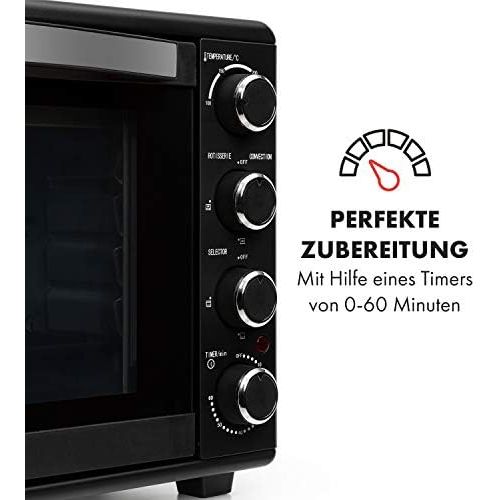  Klarstein Masterchef 60 - Backofen, Mini-Backofen, Grill, Drehspiessfunktion, 60 Liter, 2500 Watt Leistung, 6 Heizelemente, 100-230° C Temperatur, Oberhitze, Unterhitze, Timer, weiss