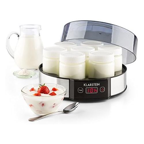  Klarstein Milchstrasse - Joghurtbereiter, Joghurt-Maker, 7 x 190 ml, Geschmacksecht, Glas, Timer, automatische Abschaltung, Edelstahl, Silber