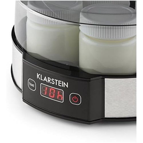  Klarstein Milchstrasse - Joghurtbereiter, Joghurt-Maker, 7 x 190 ml, Geschmacksecht, Glas, Timer, automatische Abschaltung, Edelstahl, Silber