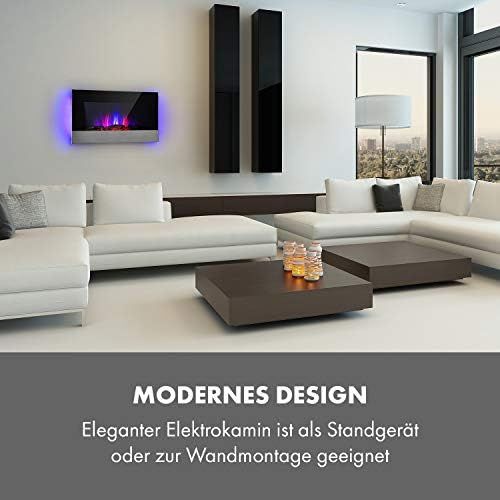  KLARSTEIN Basel - elektrischer Kamin, Thermostat, Flammeneffekt, 1000 W oder 2000 W, Wochentimer, Adaptive Startsteuerung, Fernbedienung, Stand- oder Wandmontage, Edelstahl & Glas,