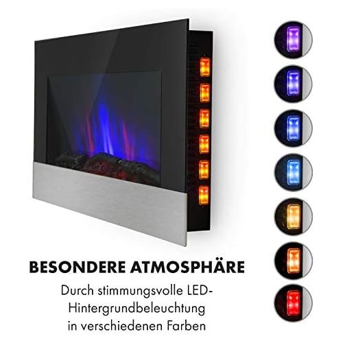  KLARSTEIN Basel - elektrischer Kamin, Thermostat, Flammeneffekt, 1000 W oder 2000 W, Wochentimer, Adaptive Startsteuerung, Fernbedienung, Stand- oder Wandmontage, Edelstahl & Glas,