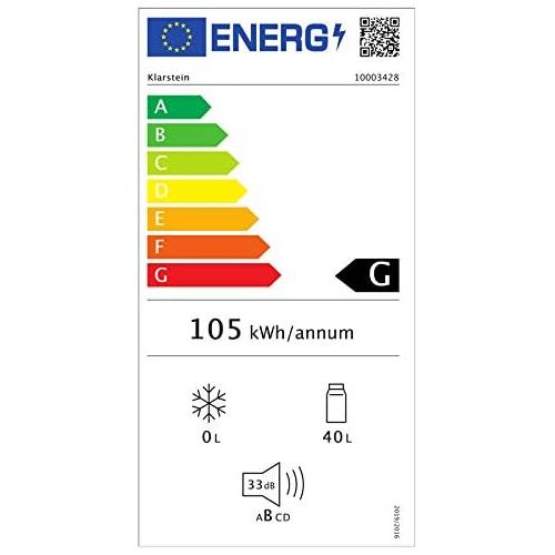  Klarstein MKS-5 - Minibar, Mini-Kuehlschrank, Getrankekuehlschrank, A, 40 Liter Volumen, 30 dB leiser Betrieb, ca. 43 x 51 x 48 cm (BxHxT), Temperaturregler, matt-schwarzes Gehause,