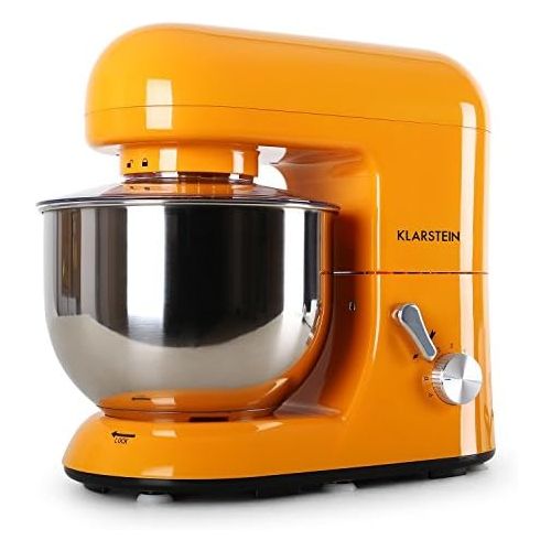  Klarstein Bella Orangina - Kuechenmaschine, Ruehrmaschine, Knetmaschine, 1200W, 1,6PS, 5,2L, planetarisches Ruehrsystem, 6 stufige Geschwindigkeit, Edelstahlschuessel, multifunktionsar