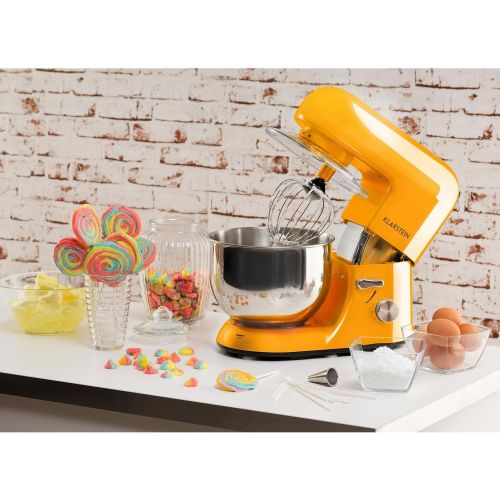  Klarstein Bella Orangina - Kuechenmaschine, Ruehrmaschine, Knetmaschine, 1200W, 1,6PS, 5,2L, planetarisches Ruehrsystem, 6 stufige Geschwindigkeit, Edelstahlschuessel, multifunktionsar