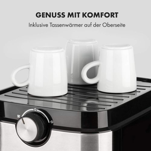  Klarstein BellaVita Espresso - 1575 W starke Espressomaschine, 20 Bar, Wassertank: 900 ml, Dampfduese aus Edelstahl zum Aufschaumen, inkl. Tassenwarmer, spuelmaschinenfeste Tropfscha