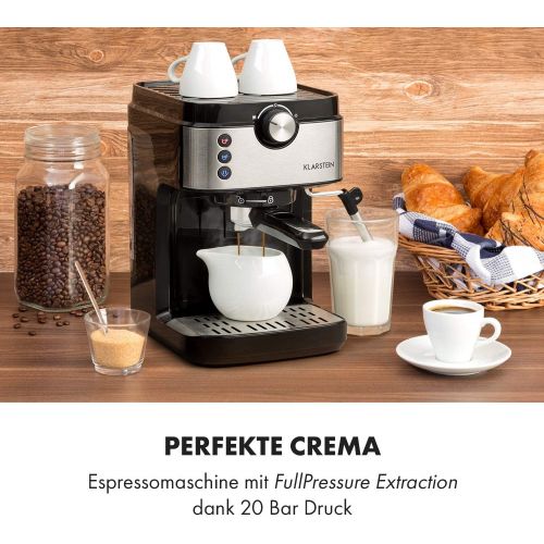  Klarstein BellaVita Espresso - 1575 W starke Espressomaschine, 20 Bar, Wassertank: 900 ml, Dampfduese aus Edelstahl zum Aufschaumen, inkl. Tassenwarmer, spuelmaschinenfeste Tropfscha