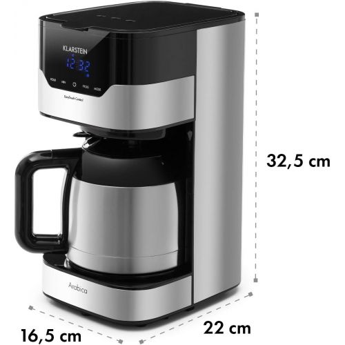  Klarstein Kaffeemaschine Arabica mit Filter - Filter-Kaffeemaschine, 800 Watt, EasyTouch Control, 1.2 L, bis 12 Tassen, inkl. Permanentfilter, silber-schwarz