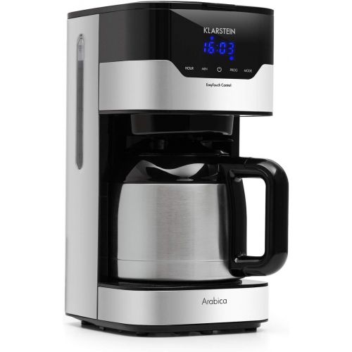  Klarstein Kaffeemaschine Arabica mit Filter - Filter-Kaffeemaschine, 800 Watt, EasyTouch Control, 1.2 L, bis 12 Tassen, inkl. Permanentfilter, silber-schwarz