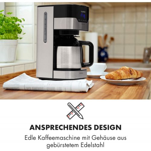  Klarstein Kaffeemaschine Arabica mit Filter - Filter-Kaffeemaschine, 800 Watt, EasyTouch Control, 1.2 L, bis 12 Tassen, inkl. Permanentfilter, silber-schwarz