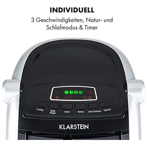  Klarstein Maxfresh Ocean 3-in-1 Luftkuehler, Luftkuehler Ventilator Luftbefeuchter, 65 W, 444 m³/h, 4 Windstarken, 3 Modi: Normal/Natur/Nacht, Timer bis 15 h, Wassertank-Volumen: 6 L