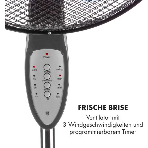  Klarstein Summerjam Standventilator Standluefter (5 Rotorblatter, Oszillationsfunktion, 50 Watt, 3 Stufen, Timer, Schutzgitter, Fernbedienung) schwarz