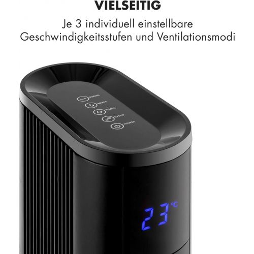  Klarstein Skyscraper 3G 2019 Edition - platzsparender Turmventilator, Saulenventilator, Oszillationsfunktion, 3 Betriebsmodi, 50 Watt, Touch-Bedienfeld, Temperaturanzeige, Timer, s