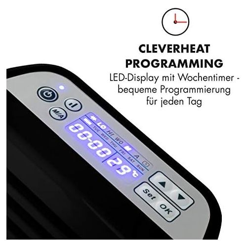  Klarstein Hot Spot Slimcurve Heizgerat - Elektroheizung mit Thermostat, 80 x 40 cm, Raume bis 40 m², 2000 Watt, 5-40 °C, LED, Timer, IP24, Wandmontage geeignet, weiss