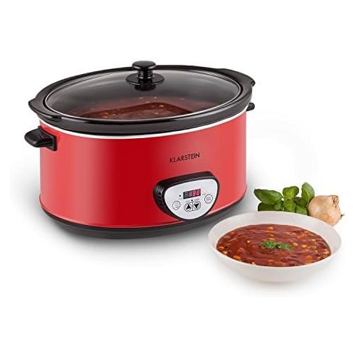  Klarstein Bankett - Slow Cooker, Schongarer, 6,5 Liter, 320 Watt Heizelement, Einstellbarer Timer, Bedienfeld mit Digitalanzeige, Keramik-Innentopf, Glasdeckel, Warmhaltefunktion,