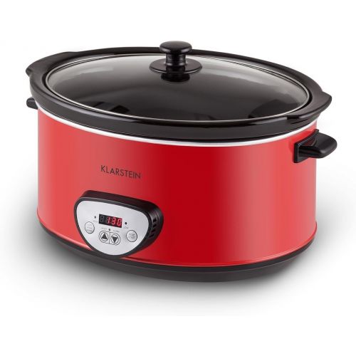  Klarstein Bankett - Slow Cooker, Schongarer, 6,5 Liter, 320 Watt Heizelement, Einstellbarer Timer, Bedienfeld mit Digitalanzeige, Keramik-Innentopf, Glasdeckel, Warmhaltefunktion,