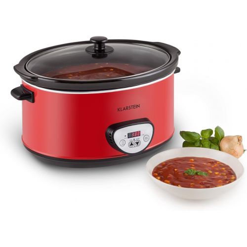  Klarstein Bankett - Slow Cooker, Schongarer, 6,5 Liter, 320 Watt Heizelement, Einstellbarer Timer, Bedienfeld mit Digitalanzeige, Keramik-Innentopf, Glasdeckel, Warmhaltefunktion,