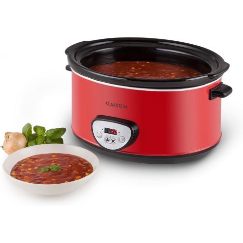  Klarstein Bankett - Slow Cooker, Schongarer, 6,5 Liter, 320 Watt Heizelement, Einstellbarer Timer, Bedienfeld mit Digitalanzeige, Keramik-Innentopf, Glasdeckel, Warmhaltefunktion,