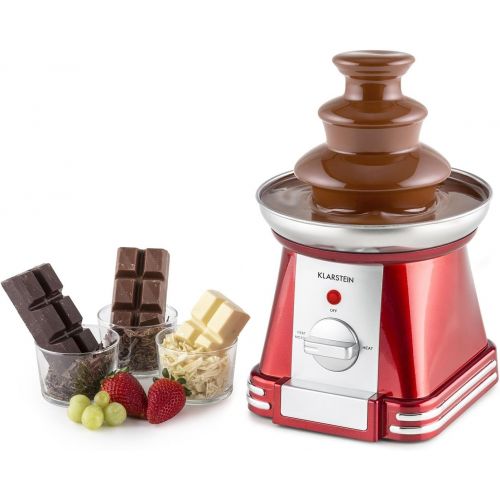  Klarstein Chocoloco - Schokoladen-Brunnen, Schokofondue, 32 Watt Leistung, tiefe Auffangschale, fuer 350 g Kuvertuere, Edelstahl-Turm, Edelstahl-Auffangschale, stabiles Gehause, rot