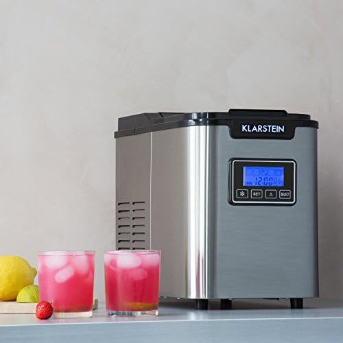  Klarstein Icemeister - Eiswuerfelbereiter, Eiswuerfelmaschine, Ice Maker, 12 kg / 24 h, 3 Wuerfelgroessen, Timer, LCD-Display, Selbstreinigungsprogramm, LED-Beleuchtung, Edelstahl, schw