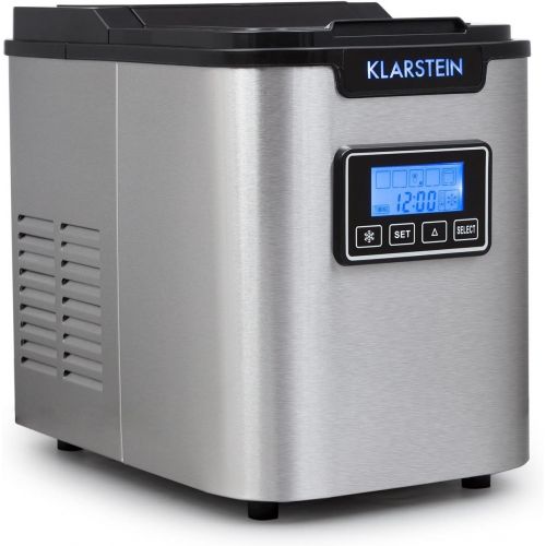  Klarstein Icemeister - Eiswuerfelbereiter, Eiswuerfelmaschine, Ice Maker, 12 kg / 24 h, 3 Wuerfelgroessen, Timer, LCD-Display, Selbstreinigungsprogramm, LED-Beleuchtung, Edelstahl, schw