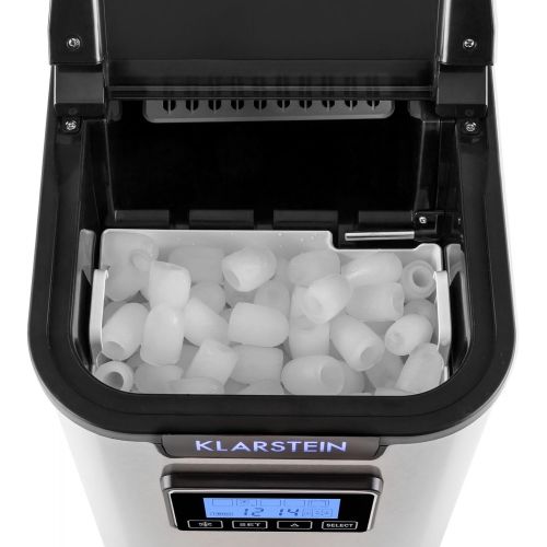  Klarstein Icemeister - Eiswuerfelbereiter, Eiswuerfelmaschine, Ice Maker, 12 kg / 24 h, 3 Wuerfelgroessen, Timer, LCD-Display, Selbstreinigungsprogramm, LED-Beleuchtung, Edelstahl, schw