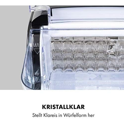  Klarstein Kristall XL Eiswuerfelmaschine, Klareis, Eiswuerfelbereiter, Kristalleis, Eismaschine, 2 Groessen wahlbar, 2,5 Liter Wassertank, entnehmbar, 600 Gramm Eiswuerfelbehalter, entn