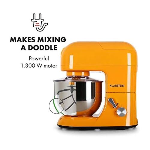  [아마존베스트]Klarstein Lucia Orangina Universal Food Processor Mixer, 1300 W, 5 Litres, Planetary Mixing System, Meat Mincer, Mixing Cup, 6 Speed Speed, Stainless Steel Bowl, Orange