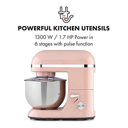  [아마존베스트]Klarstein Bella Elegance Food Processor Mixer, 1300 W / 1.7 HP in 6 Power Levels with Pulse Function, Planetary Mixing System, 5 L Stainless Steel Bowl, 3 Pieces, Silver Appliques,