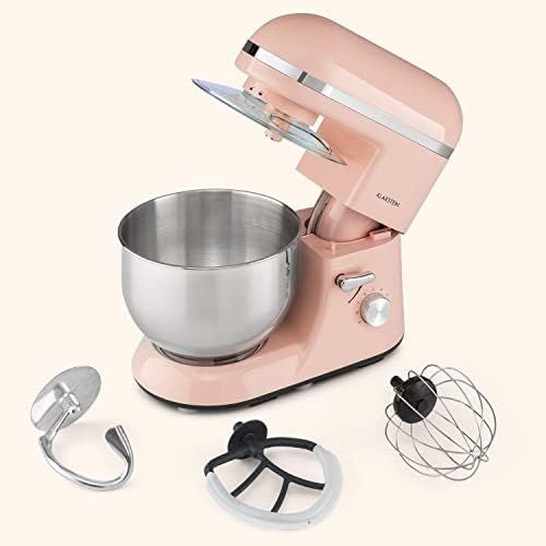  [아마존베스트]Klarstein Bella Elegance Food Processor Mixer, 1300 W / 1.7 HP in 6 Power Levels with Pulse Function, Planetary Mixing System, 5 L Stainless Steel Bowl, 3 Pieces, Silver Appliques,