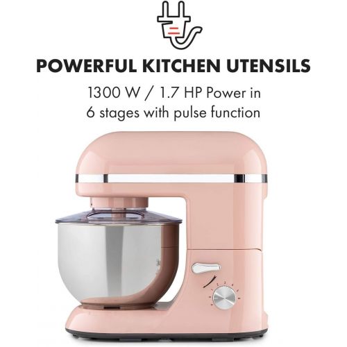  [아마존베스트]Klarstein Bella Elegance Food Processor Mixer, 1300 W / 1.7 HP in 6 Power Levels with Pulse Function, Planetary Mixing System, 5 L Stainless Steel Bowl, 3 Pieces, Silver Appliques,