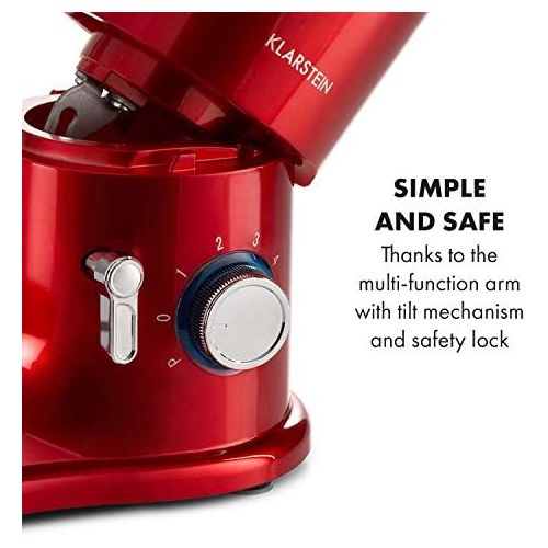  [아마존베스트]Klarstein Delfino Food Processor Mixer, 1800 Watt in 6 Power Levels with Pulse Function, Planetary Mixing System, 7 L Stainless Steel Bowl, 3-Piece Accessories: Stirring & Dough Ho