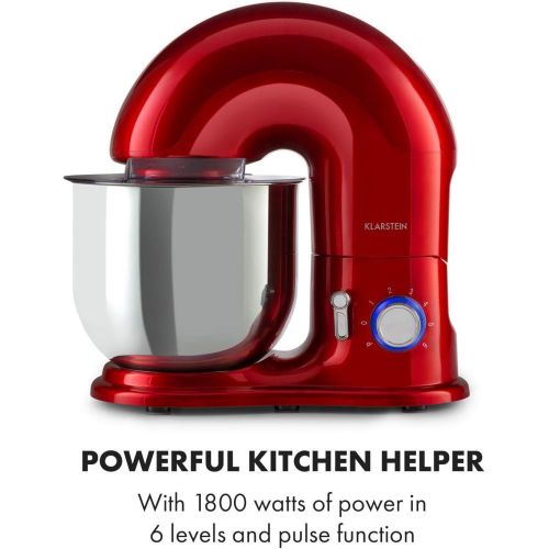  [아마존베스트]Klarstein Delfino Food Processor Mixer, 1800 Watt in 6 Power Levels with Pulse Function, Planetary Mixing System, 7 L Stainless Steel Bowl, 3-Piece Accessories: Stirring & Dough Ho