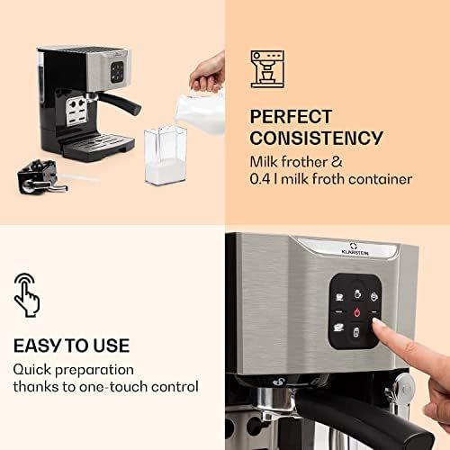  [아마존베스트]Klarstein BellaVita espresso machine with milk foam nozzle, 3-in-1 coffee machine, filter holder, 20 bar, 1450 watt, 1.4 litres, for cappuccino, espresso, latte macchiato