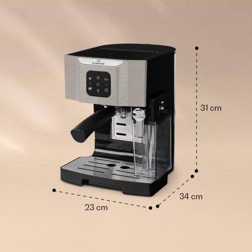  [아마존베스트]Klarstein BellaVita espresso machine with milk foam nozzle, 3-in-1 coffee machine, filter holder, 20 bar, 1450 watt, 1.4 litres, for cappuccino, espresso, latte macchiato