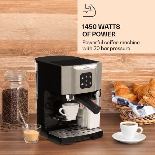  [아마존베스트]Klarstein BellaVita espresso machine with milk foam nozzle, 3-in-1 coffee machine, filter holder, 20 bar, 1450 watt, 1.4 litres, for cappuccino, espresso, latte macchiato