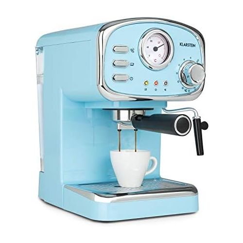  [아마존베스트]Klarstein Espressionata Gusto Espresso Machine, 1100 Watt, 15 Bar Pressure, Volume Water Tank: 1 Litre, Removable Stainless Steel Drip Grid, Dishwasher Safe Drip Tray, Pastel Blue