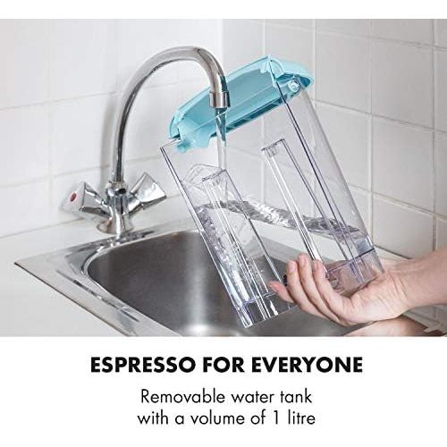  [아마존베스트]Klarstein Espressionata Gusto Espresso Machine, 1100 Watt, 15 Bar Pressure, Volume Water Tank: 1 Litre, Removable Stainless Steel Drip Grid, Dishwasher Safe Drip Tray, Pastel Blue