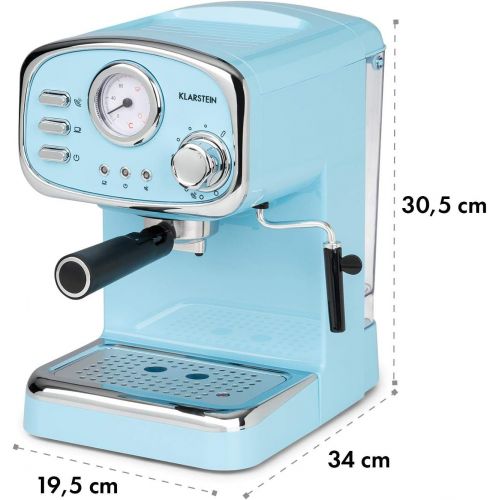  [아마존베스트]Klarstein Espressionata Gusto Espresso Machine, 1100 Watt, 15 Bar Pressure, Volume Water Tank: 1 Litre, Removable Stainless Steel Drip Grid, Dishwasher Safe Drip Tray, Pastel Blue