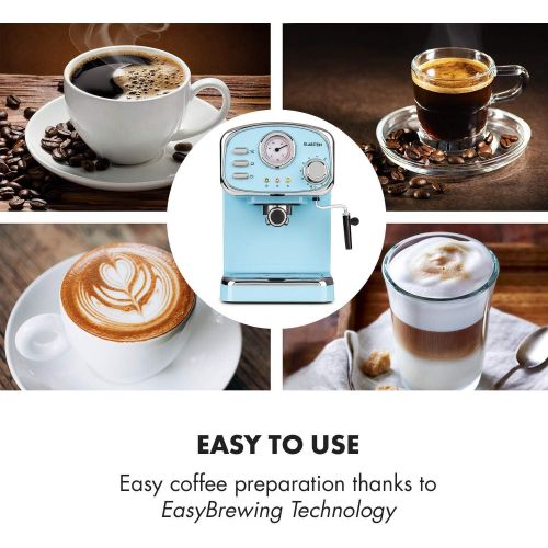  [아마존베스트]Klarstein Espressionata Gusto Espresso Machine, 1100 Watt, 15 Bar Pressure, Volume Water Tank: 1 Litre, Removable Stainless Steel Drip Grid, Dishwasher Safe Drip Tray, Pastel Blue