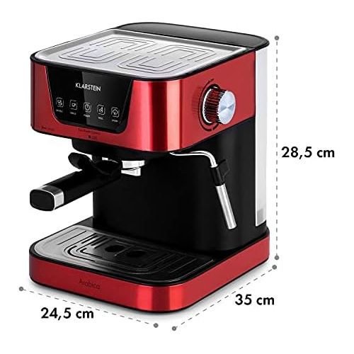  [아마존베스트]Klarstein Arabica Espresso Machine - 1050 Watt, 15 Bar, 1.5 Litre Water Tank, LED Digital Display, Washable Drip Grid, Movable Frothing Nozzle, Removable Water Tank, Stainless Stee