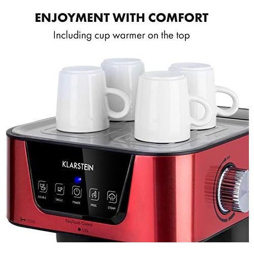  [아마존베스트]Klarstein Arabica Espresso Machine - 1050 Watt, 15 Bar, 1.5 Litre Water Tank, LED Digital Display, Washable Drip Grid, Movable Frothing Nozzle, Removable Water Tank, Stainless Stee